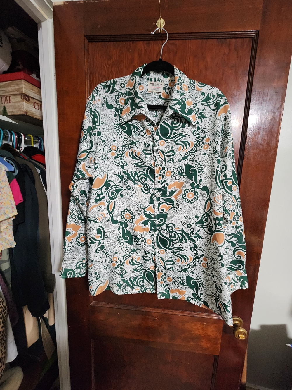 VTG 70s Richman Brothers Psychedelic Paisley Floral Dagger Collar Shirt XL